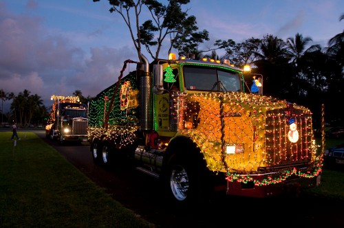 Hilo Christmas Parade Kai's Trucking in the Lehua Jaycees Island Style Christmas parade in Hilo.