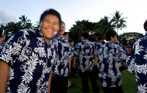 Hilo Christmas Parade Ukulele players from Waiakea Intermediate School prep for the Lehua Jaycees Island Style Christmas parade in Hilo.