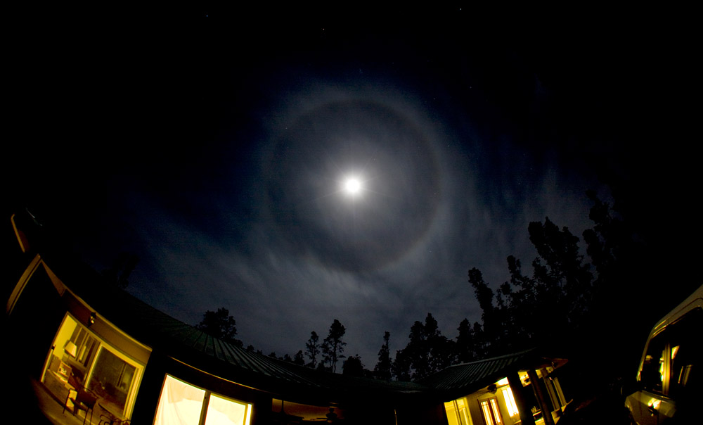 A moon halo seen from Hawaiian Paradise Park in Keaau, Hawaii.