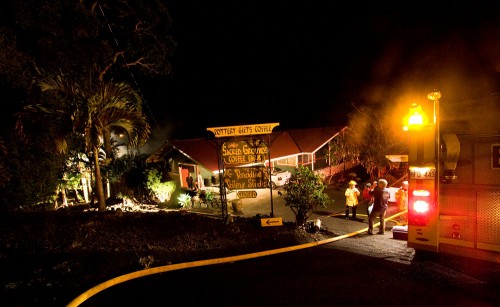20081230_fire-wide Firefighters responded to a blaze at Paradise Pottery Studio in South Kona near the intersection of Anoi Road and Anoi Place.