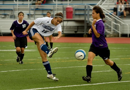 20090103_hottendorf-shot Kamehameha-Hawaii's Tara Hottendorf (12) takes a shot on the Makua Lani goal during a BIIF soccer match at their Keaau campus.