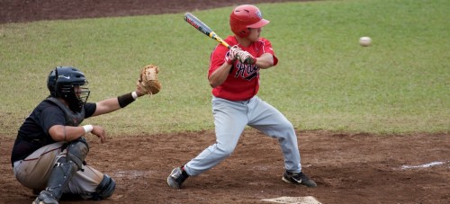 20090224_kurt-tanabe UH-Hilo Vulcan Kurt Tanabe at bat against the Academy of Art University during the first game of doubleheader action at Wong Stadium.