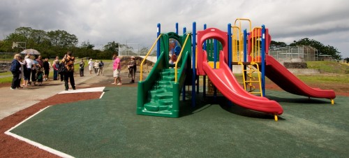 20090313_pahoa-playground-t New playground equipment in Pahoa was dedicated on Friday morning by the county. The playground is located next to the skate park and Pahoa Aquatic Center.