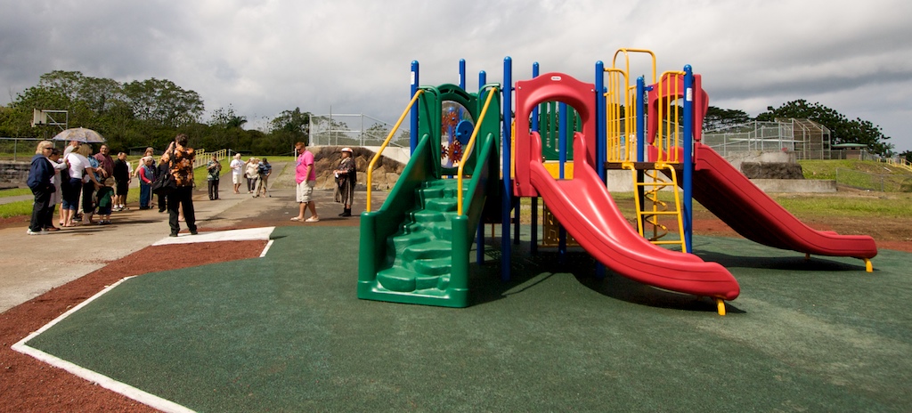 New playground equipment in Pahoa was dedicated on Friday morning by the county. The playground is located next to the skate park and Pahoa Aquatic Center.