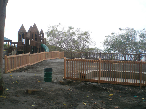 higashiharahalfway In the distance, the castle is renewed with multiple coats of sealant. The 2,500 sq. ft. 1-5 yr old playground begins to take shape. (Photo courtesy of Cliff Kopp)