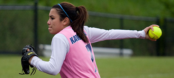 Kiani Wong, of Kamehameha-Hawaii, was the winning pitcher in the semifinal Divison II match against Kohala. Click on above image to go to video inside.