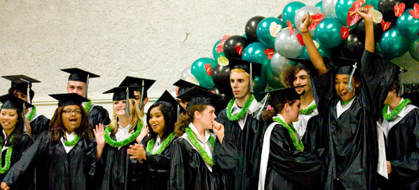 Connections Public Charter School 2009 graduates celebrate during ceremonies at Aunty Sally's Luau Hale.