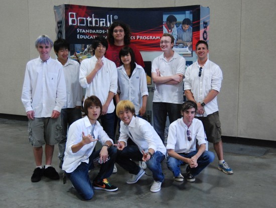 robot2_1 Team members, kneeling l to r: Ken Mamizuka, Kazu Kitagawa, and