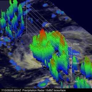 20090713_hurricane-carlos-3d TRMM 3-D image shows thunderstorm tops reaching about 9.3 miles high in the eastern side of the storm. Credit: NASA/SSAI, Hal Pierce