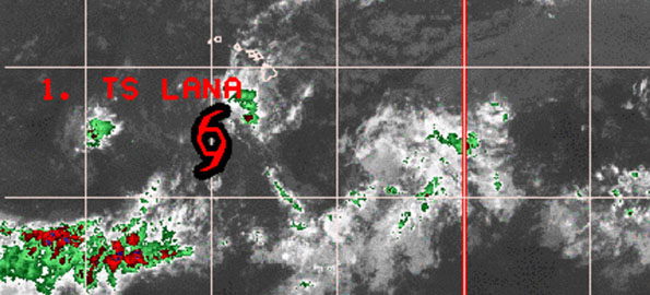 Tropical Depression Lana has passed the Big Island and is about 510 miles South-Southwest of Honolulu. Maximum sustained winds are near 35 mph with higher gusts, some weakening is forecast within 24 hours.