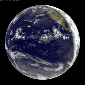 20090812_fulldisc This is a "full-disk" image of the Earth taken from the GOES-11 satellite at 8 a.m. EDT on Aug. 12. Credit: NASA/GOES Project