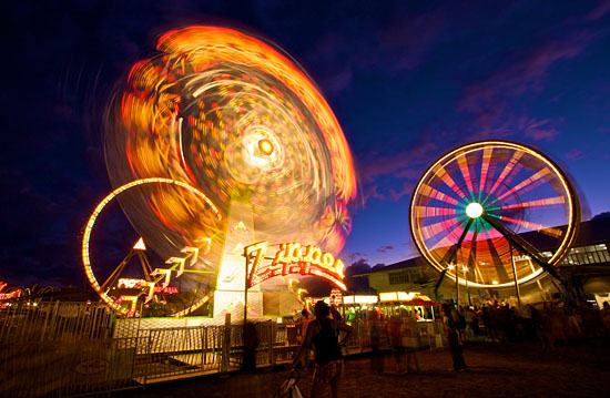 20090917_hawaii-county-fair-timeexposure The lights of the E.K. Fernandez rides light-up Hilo for the Hawaii County Fair at Victor Wong Stadium.