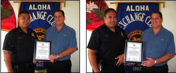 20090924_ootm Aloha Exchange Club President Joseph Gutierrez presents 'Officer of the Month' awards to Officer Courtney Bello, left, and Officer Andres Fojas Jr.