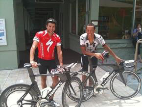 ChrisMcCormack Terenzo Bezonne and Chris McCormack get on track ahead of next month's Ironman. (Photo courtesy of Ironman)