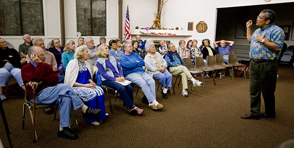 Mayor Billy Kenoi and staff answered residents questions during a talk-story session at Volcano's Cooper Center Wednesday (Nov 4).