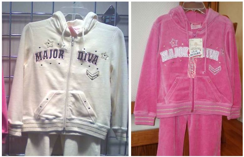 This recall involves girlâ€™s velour hooded sweatshirts with a zip front. The sweatshirts were sold as a part of a 2-piece set. â€œMajor Divaâ€ is printed on the front of the sweatshirts. The tag on the inside of the sweatshirts reads, â€œ2b REAL.â€ The sweatshirts were sold in hot pink, light pink, ivory and khaki, and in sizes 4, 5/6 and 6X.