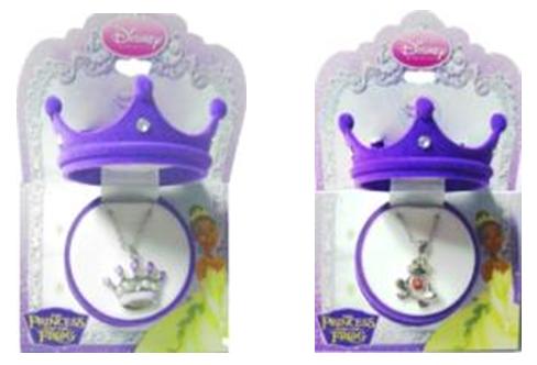 The recalled necklaces contain high levels of cadmium. Cadmium is toxic if ingested by young children and can cause adverse health effects.The recalled jewelry is shaped as a metal crown or frog pendant on a metal link chain necklace in a crown hinged box.