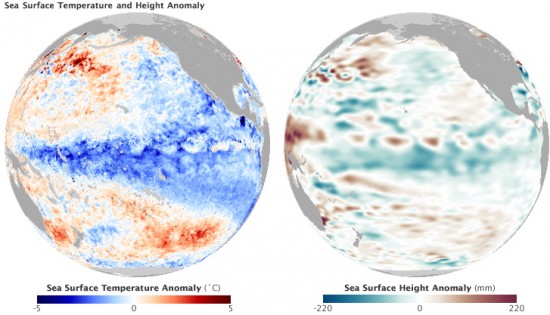 lanina-sea-surface-temp-hight Satellite imagery acquired December 14 - 16, 2010. For larger views click on 'left image' and 'right image' links in text below.