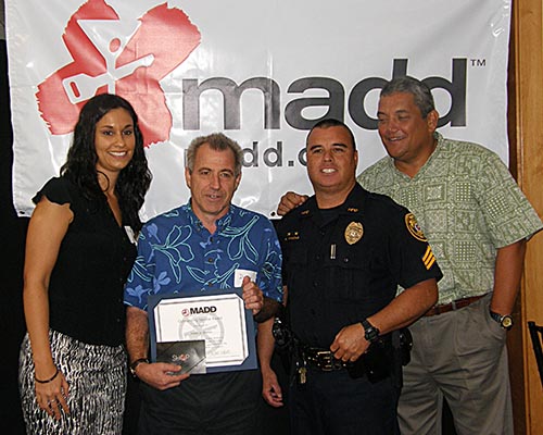 Mothers Against Drunk Driving honored eight Big Island police officers Thursday (June 9) for their efforts in arresting motorists for driving under the influence of drugs and alcohol.

At a luncheon ceremony at Encore restaurant in Hilo, sponsored by Big Island Toyota, certificates of appreciation were handed out to officers.