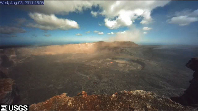 At 2 p.m. Wednesday, the floor of Puu Oo Crater collapsed, followed quickly by lava gushing from several vents on the west flank of Puu Oo Cone. As of Aug. 4, these flows have advanced no more than 4 km (2.5. mi) but are still active.