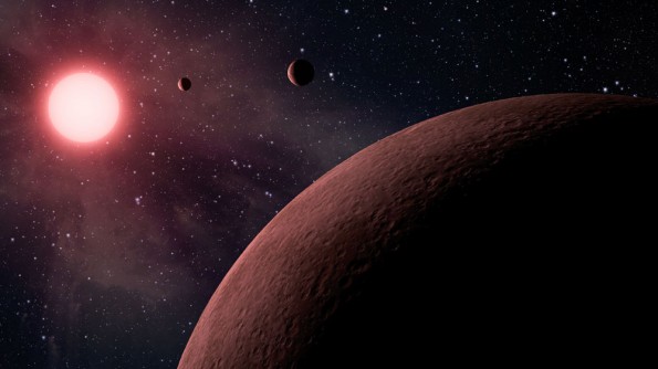 ArtistConcept-KOI-961 This artist's conception shows the KOI-961 planetary system. The system hosts the three smallest planets known to orbit a star beyond our sun (called KOI-961.01, KOI-961.02 and KOI-961.03). The smallest of these planets, KOI-961.03, is about the same size as Mars. All three planets take less than two days to whip around their star. Illustration courtesy of Caltech