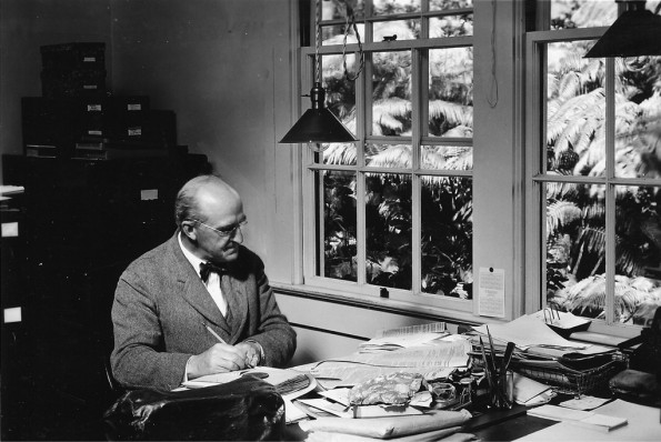 Thomas-Jaggar Thomas A. Jaggar founded the Hawaiian Volcano Observatory in 1912 and served as its Director until 1940. Shown here in 1925, Jaggar is at work in HVO's first building, which, at the time, was located on the northeast rim of Kilauea Volcano's summit caldera, near the present-day Volcano House hotel. Photo courtesy of USGS