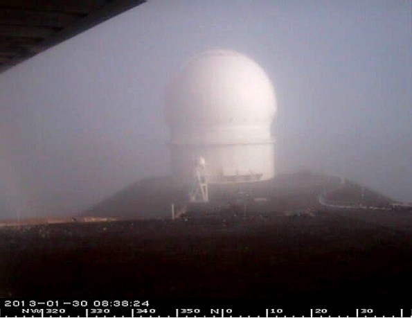 Image of Canada-France-Hawaii Telescope taken at 8:38 a.m., January 30, 2013 from the Gemini Telescope.