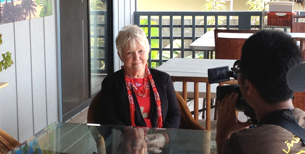 Penny Gupton is interviewed by a Japanese TV crew at her Kona home. (Photo courtesy of Penny Gupton)