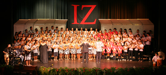 The Sixteenth Annual Ukulele Festival, themed “Iz, The Man and His Music,” celebrated the music of Israel Kamakawiwoole, the gentle giant of Hawaiian music with the voice of an angel. (Photo courtesy of HPA)