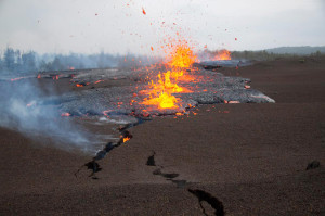 Lava reached the surface along an actively propagating fissure during Kīlauea Volcano’s Kamoamoa eruption on March 5, 2011.