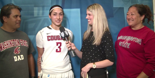 Kunia and Momi Galdeira join daughter Lia for an interview in Seattle. (Photo courtesy of Pac-12 Networks)