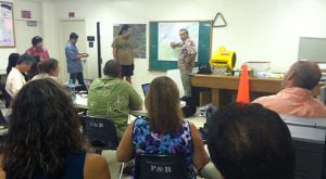 Hawaii County Civil Defense meets with Department of Education personnel to discuss the Kilauea June 27th Lava Flow. Photo courtesy of DOE