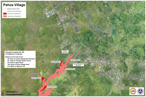 Kilauea June 27 Lava Flow map updated 11 a.m., November 1, 2014. Courtesy of Hawaii County Civil Defense