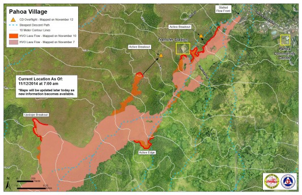 Kilauea June 27 Lava Flow map updated 7 a.m., November 12, 2014. Courtesy of Hawaii County Civil Defense
