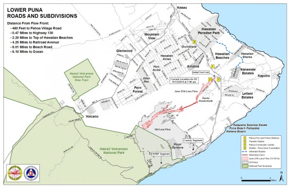 Kilauea June 27 Lava Flow map updated 7 a.m., November 12, 2014. Courtesy of Hawaii County Civil Defense