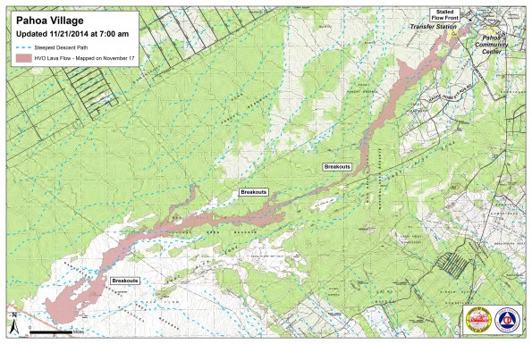 Kilauea June 27 Lava Flow map updated 7 a.m., November 21, 2014. Courtesy of Hawaii County Civil Defense