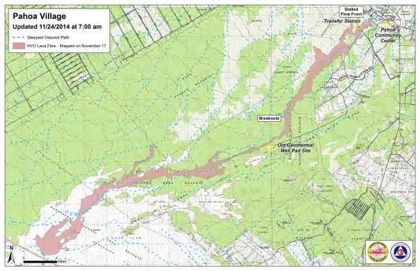 Kilauea June 27 Lava Flow map updated 7 a.m., November 24, 2014. Courtesy of Hawaii County Civil Defense