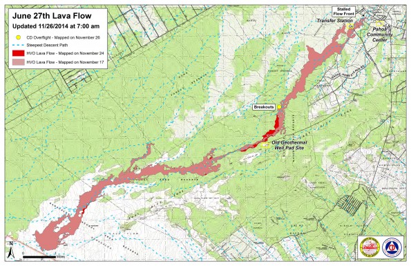 Kilauea June 27 Lava Flow map updated 7 a.m., November 26, 2014. Courtesy of Hawaii County Civil Defense