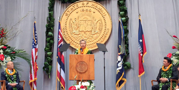 Gov. David Ige addresses lawmakers during his inauguration at the State Capitol. (Photo courtesy of The Governor's Office)