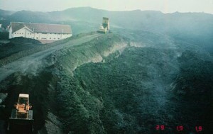 Lava diversion was successful during the 1983 eruption. Photograph of the Sapienza barrier by Jack Lockwood, U.S. Geological Survey, May 29, 1983.