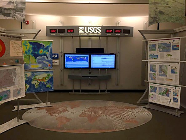 Lobby of the US Geological Survey’s National Earthquake Information Center in Golden, Colorado. USGS photo.