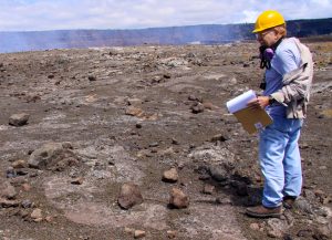 Ben Gaddis, a volunteer at the USGS Hawaiian Volcano Observatory, works on historical documentation of volcanic products from the 1924 explosive eruption of Halemaʻumaʻu Crater within Kīlauea’s summit caldera. Ben recently received the U.S. Department of Interior's “Citizen’s Award for Exceptional Service” for his many years of volunteer service at HVO. USGS photo.