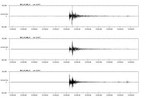 Seismic waveform recorded at Mauna Loa Estates of an earthquake event at 7:01 a.m. HST, Thursday, June 8, 2017.