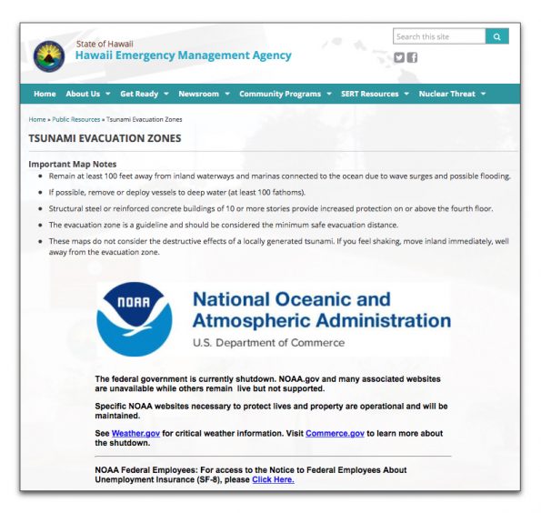 What people saw when they went to the Hawaii Emergency Management Agency website during the Tsunami Watch on Tuesday, January 23, 2018.