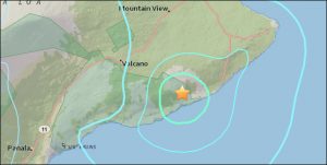 Epicenter of a 5.0 magnitude earthquake which struck at 10:31 a.m. HST Thursday, May 3, 2018. Map via USGS.