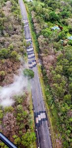 Metal plates places over cracks due to the Kilauea eruption on Pahoa-Kalapaha Road (Route 130) near Leilani Estates. Photo taken May 21, 2018 courtesy of Hawaii County Civil Defense.