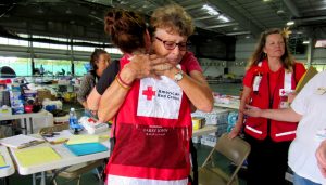 Debra Smith, a Puna resident, found comfort at and emotional care at the Red Cross Pahoa Shelter. Photo courtesy of Red Cross.