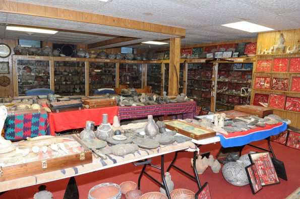Artifacts on display at Don Miller's farm in 2014. For more than seven decades, Miller unearthed cultural artifacts from North America, South America, Asia, the Caribbean, and in Indo-Pacific regions such as Papua New Guinea. FBI Photo