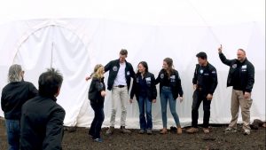 Crew exits HI-SEAS habitat Wednesday, March 6, 2019. Musilova, Mulder, Sirikan, Weert, Burstein, Pothier Photo courtesy of Shannon Manamtam