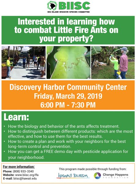 Little Fire Ants meeting coming up 6-7:30 p.m., Friday, March 29, 2019, at Discovery Harbor Community Center.